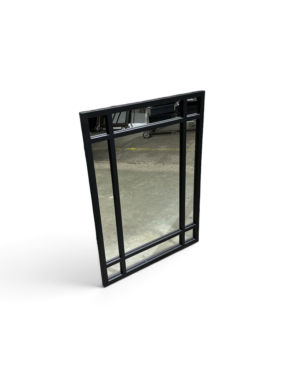 Black Geometric Grid Framed Wall Mirror