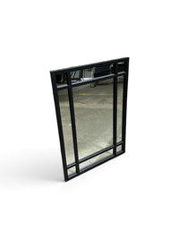 Black Geometric Grid Framed Wall Mirror