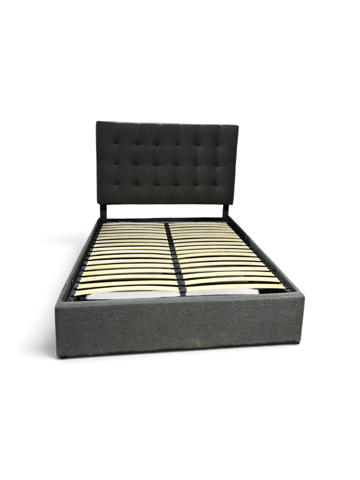 Dark Grey Upholstered Double Sized Bed Frame with Tufted Headboard