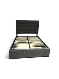 Dark Grey Upholstered Double Sized Bed Frame with Tufted Headboard