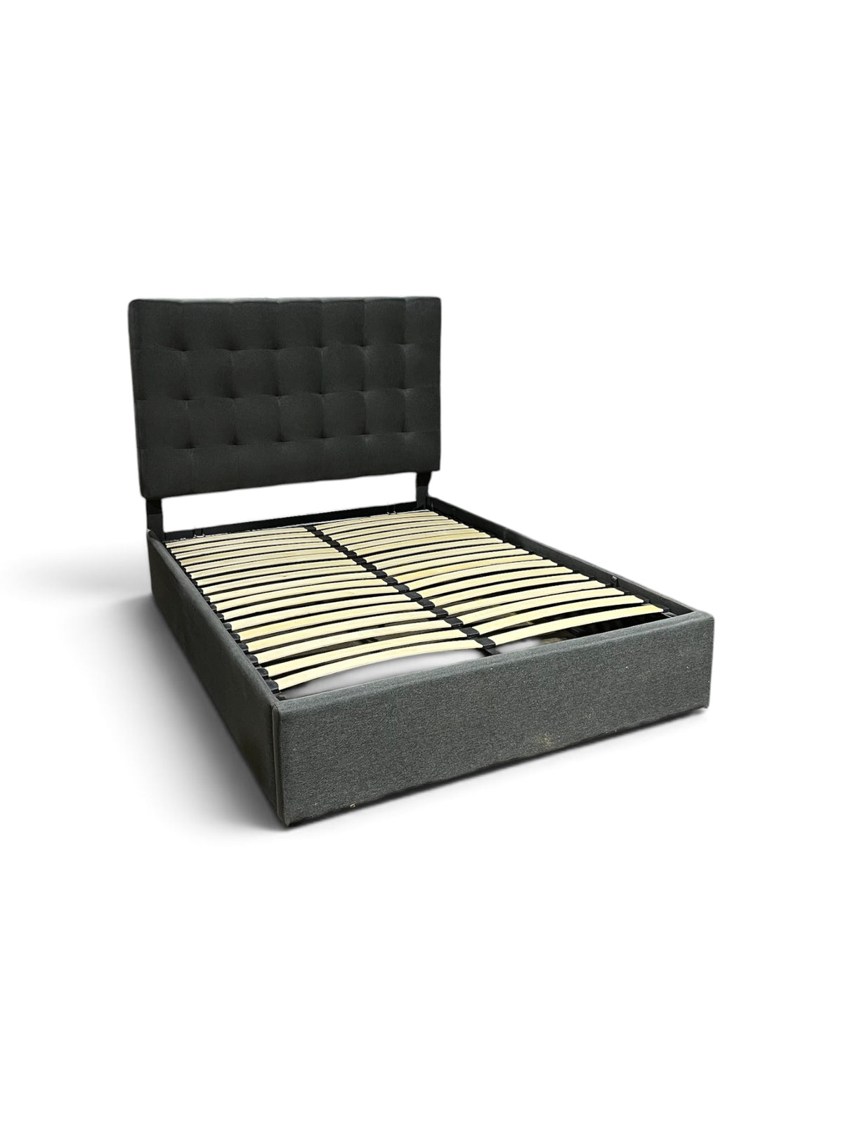 Dark Grey Upholstered Double Sized Bed Frame with Tufted Headboard