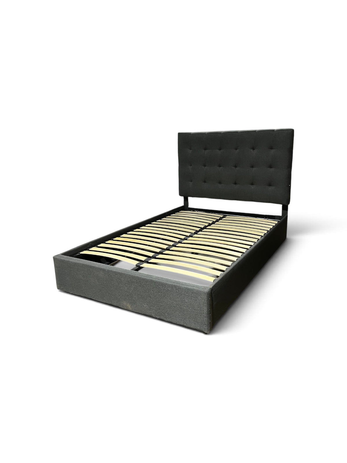 Dark Grey Upholstered Double Sized Bed Frame with Tufted Headboard