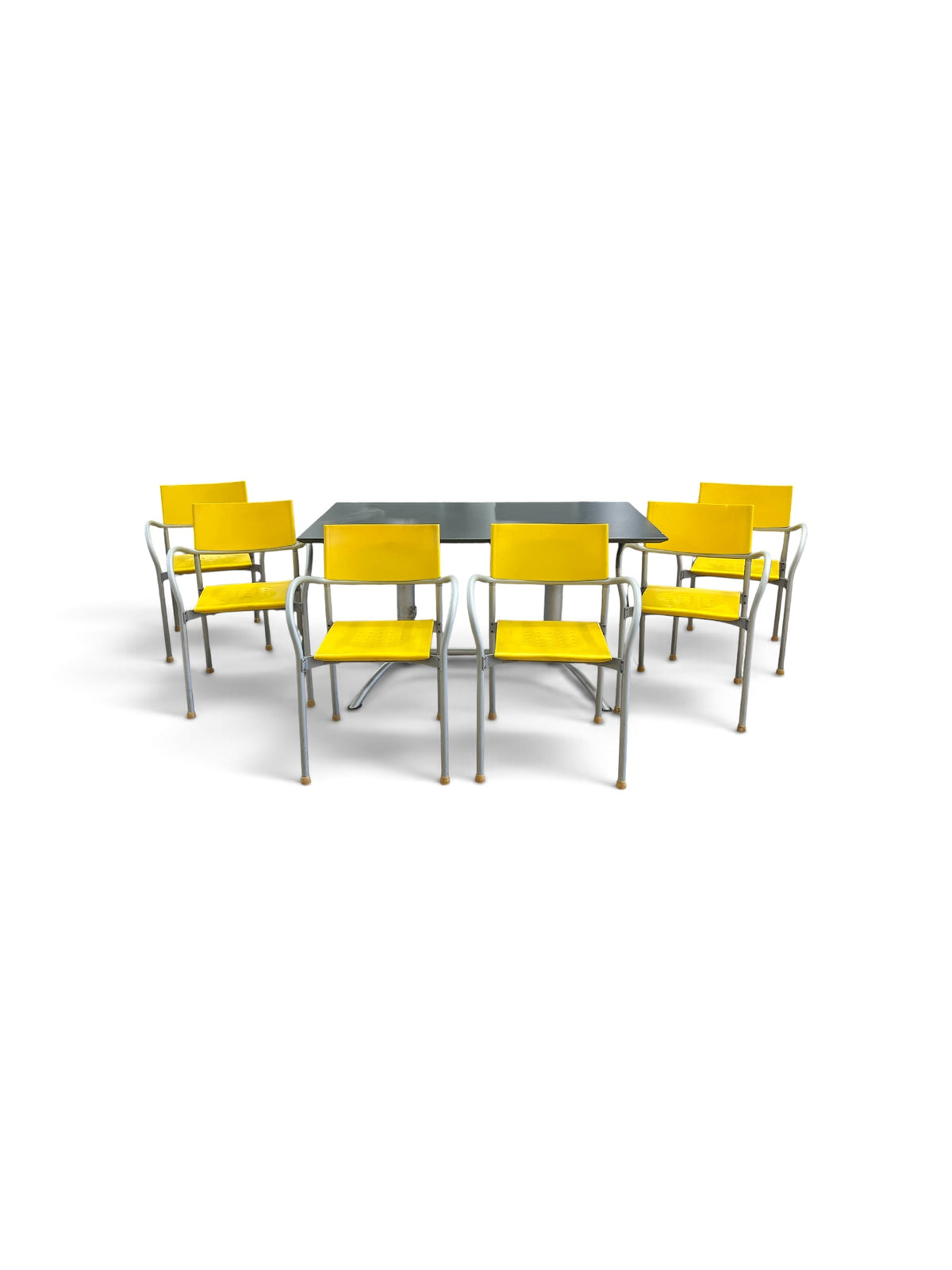 Dining Set with Dark Grey Table and 6 Yellow Chairs