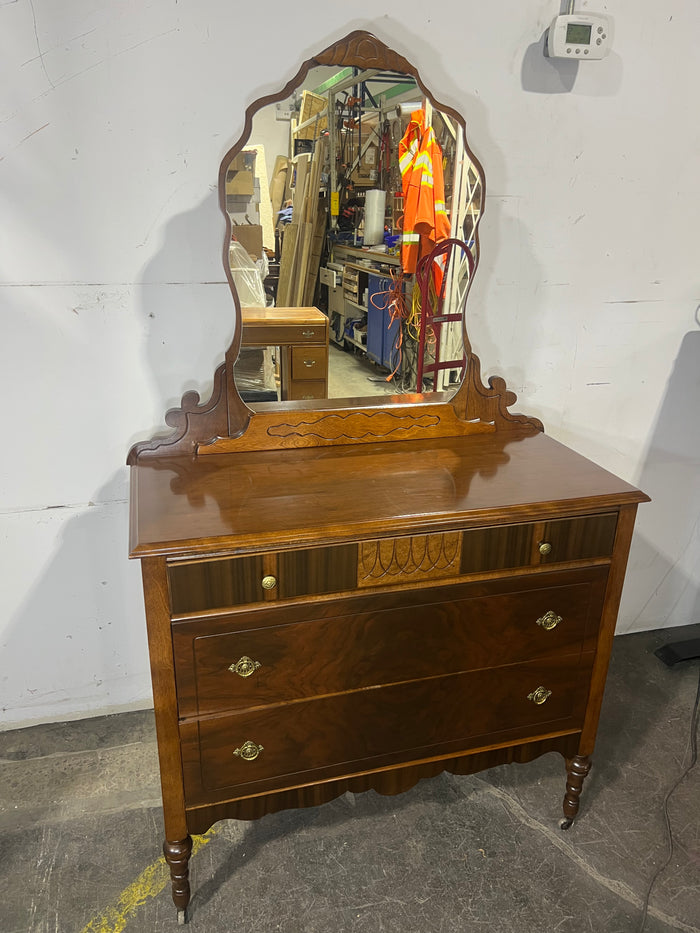 Antique 3-Drawer Dresser With Mirror