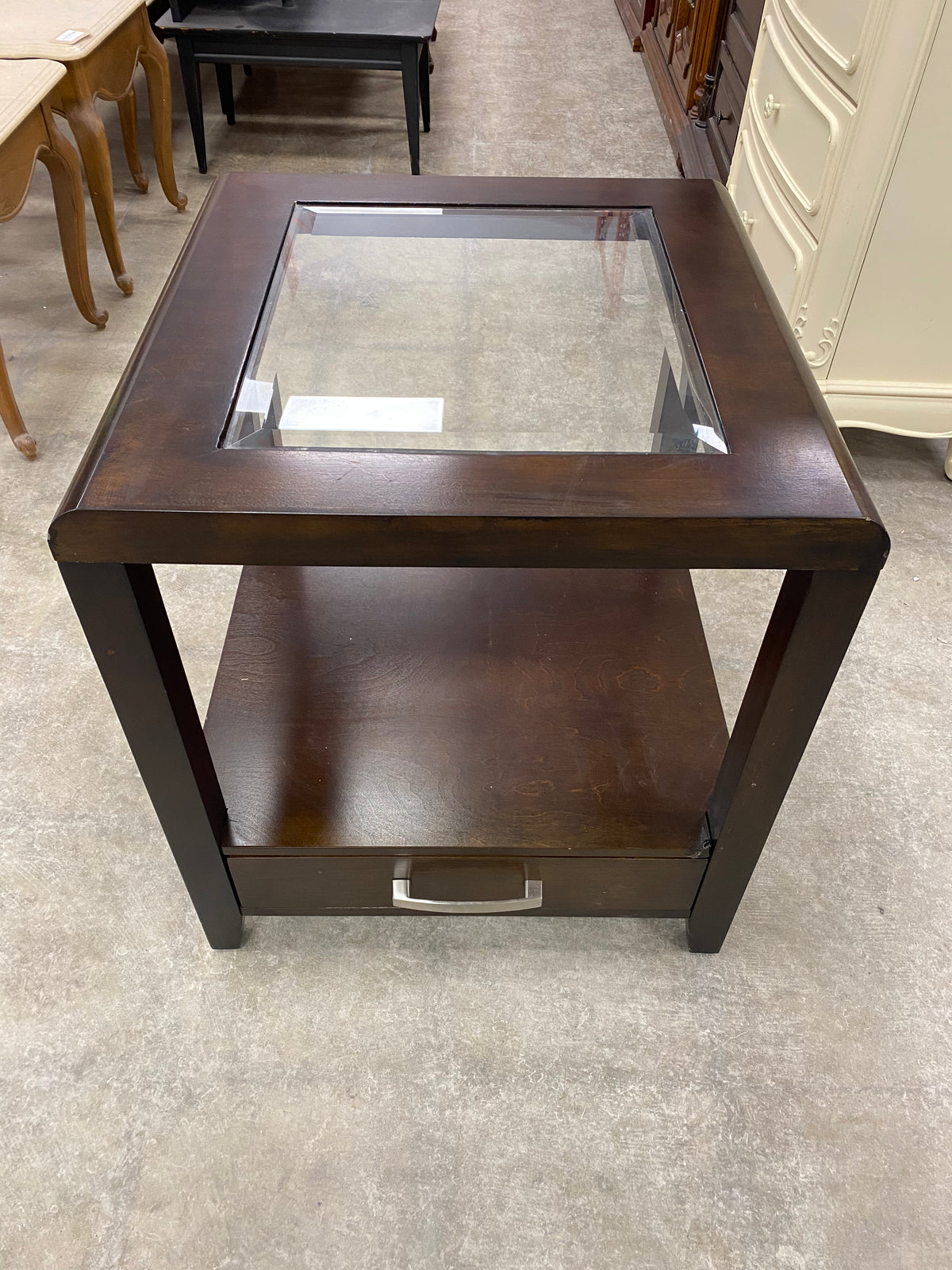 1 Drawer Espresso Contemporary Style Glass Inlay End Table