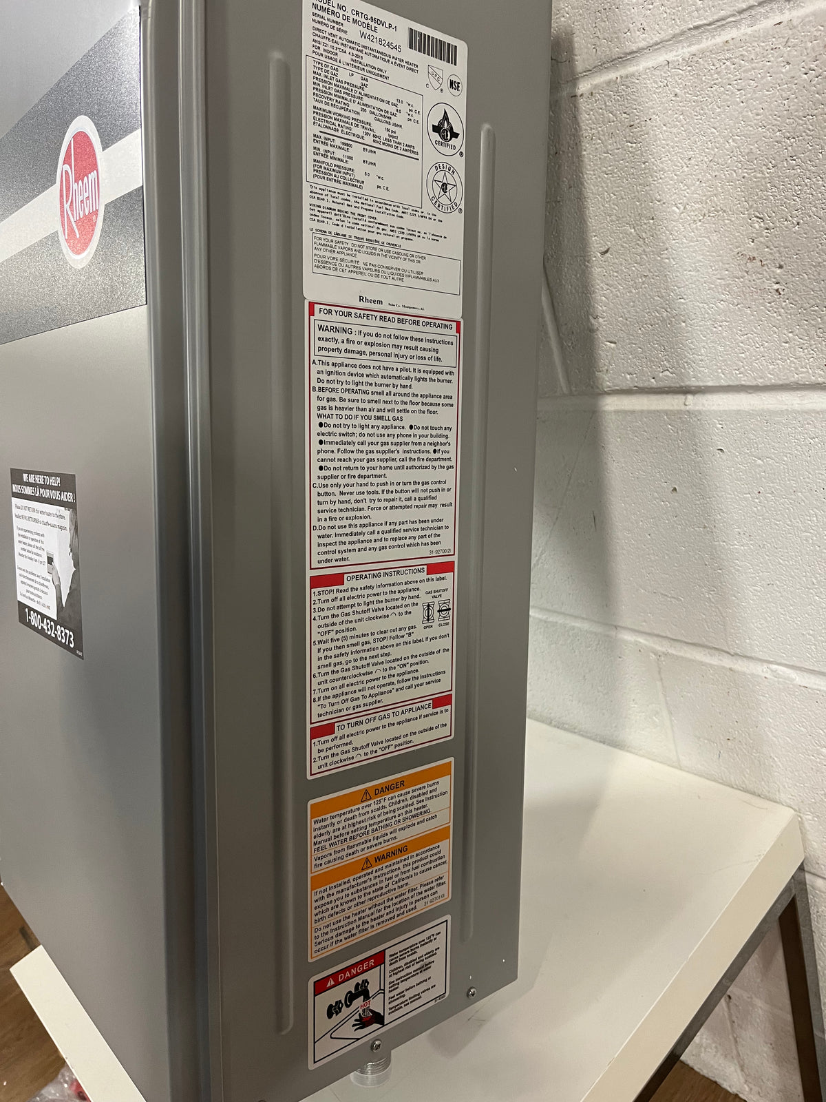 Rheem Tankless Gas Water Heater (Propane Gas)
