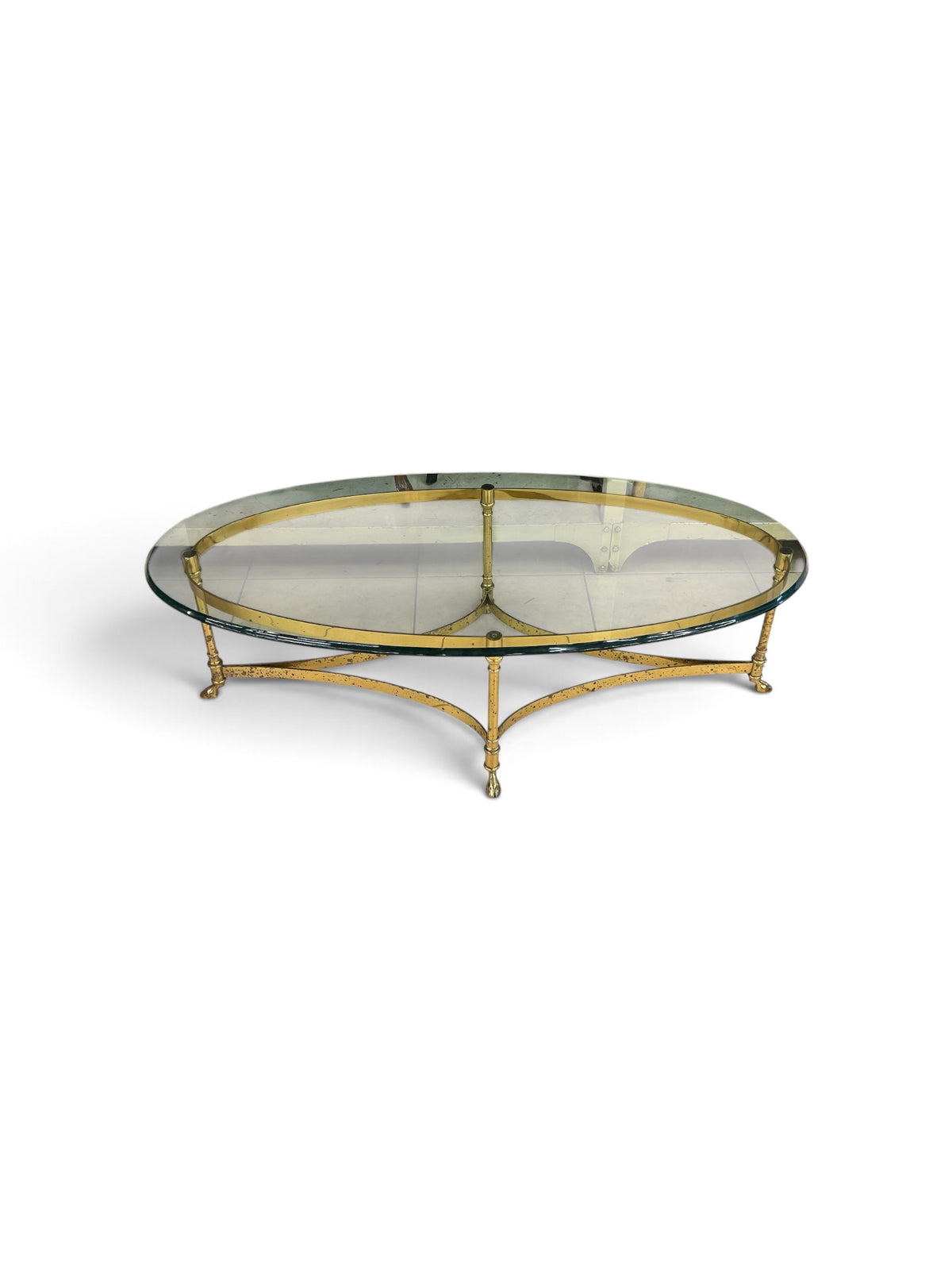 Vintage Style Brass & Glass Oval Coffee Table