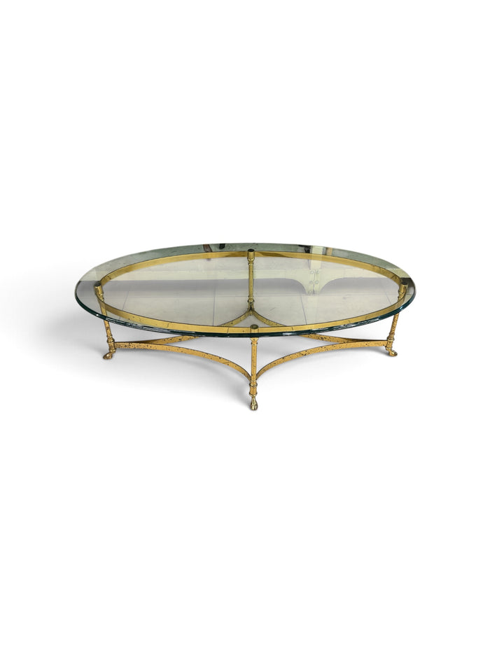 Vintage Style Brass & Glass Oval Coffee Table