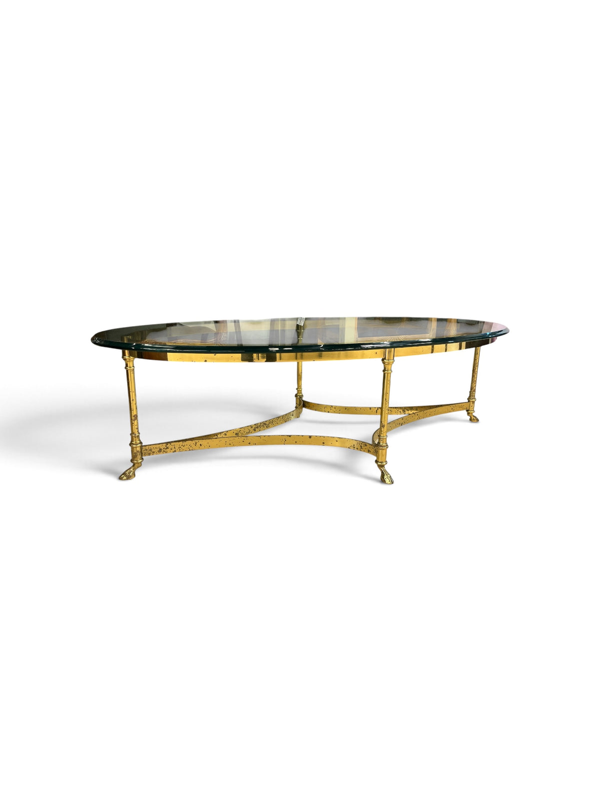 Vintage Style Brass & Glass Oval Coffee Table