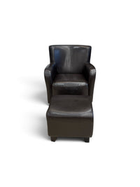 Dark Brown Leather Armchair with Ottoman