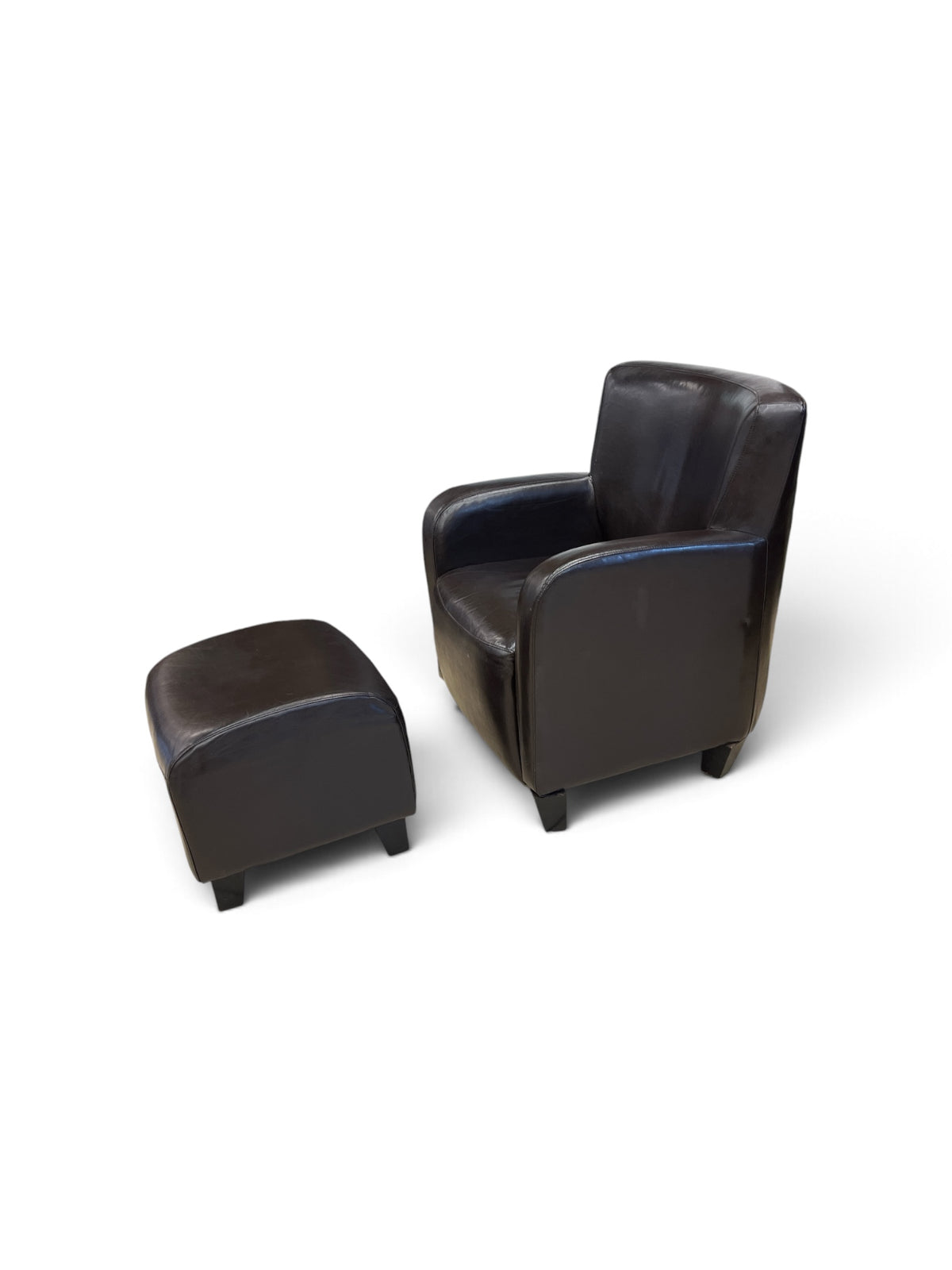 Dark Brown Leather Armchair with Ottoman