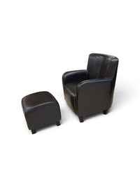 Dark Brown Leather Armchair with Ottoman