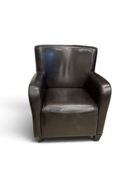 Dark Brown Leather Armchair with Ottoman