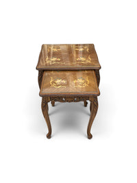 Ornate French Provincial Style Nesting Tables with Floral Inlay - Set of 2