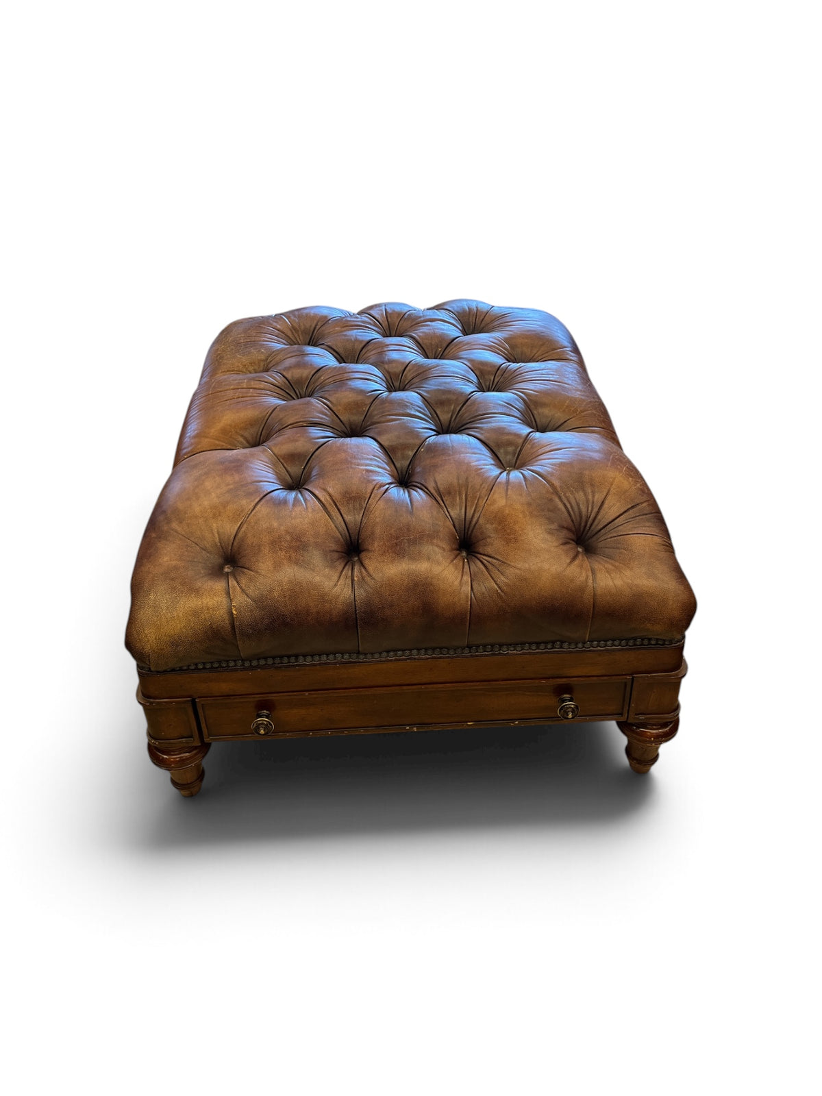 Oversized Tufted Leather Ottoman with Storage Drawers