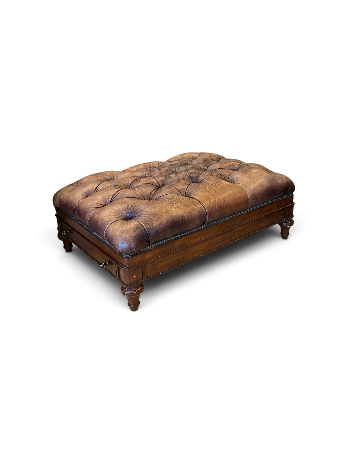 Oversized Tufted Leather Ottoman with Storage Drawers