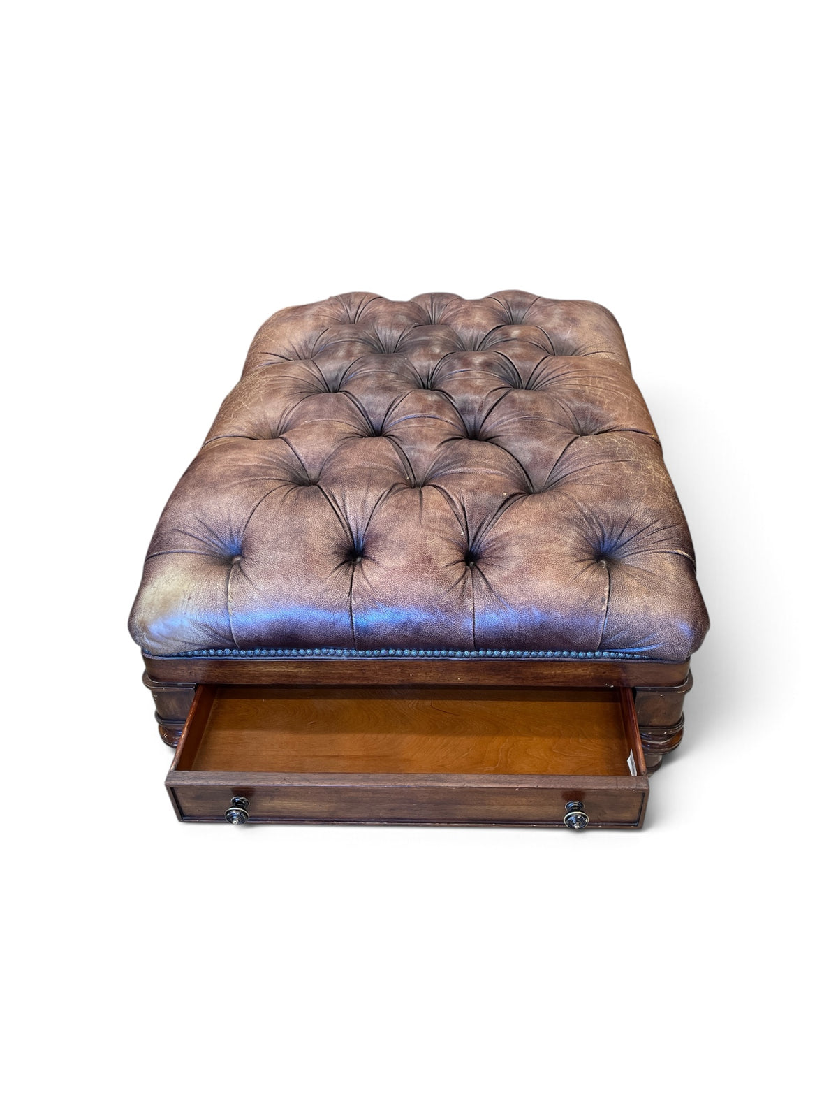 Oversized Tufted Leather Ottoman with Storage Drawers