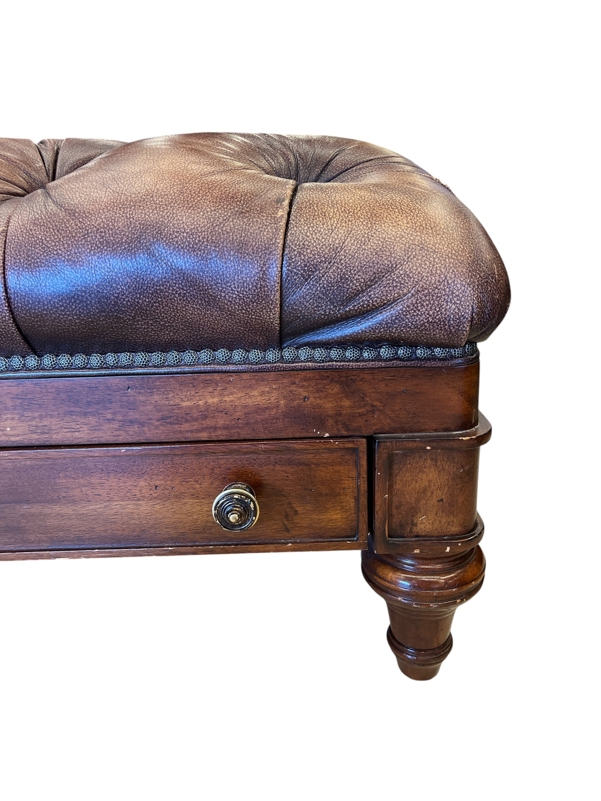 Oversized Tufted Leather Ottoman with Storage Drawers