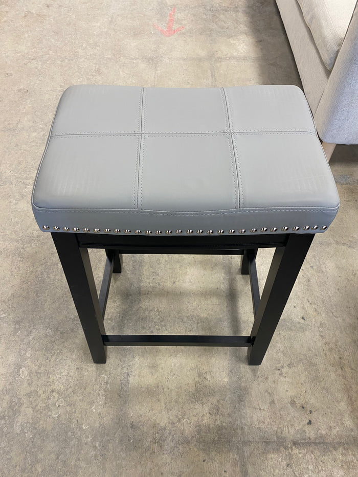 Grey Faux Leather Padded Seat Barstool