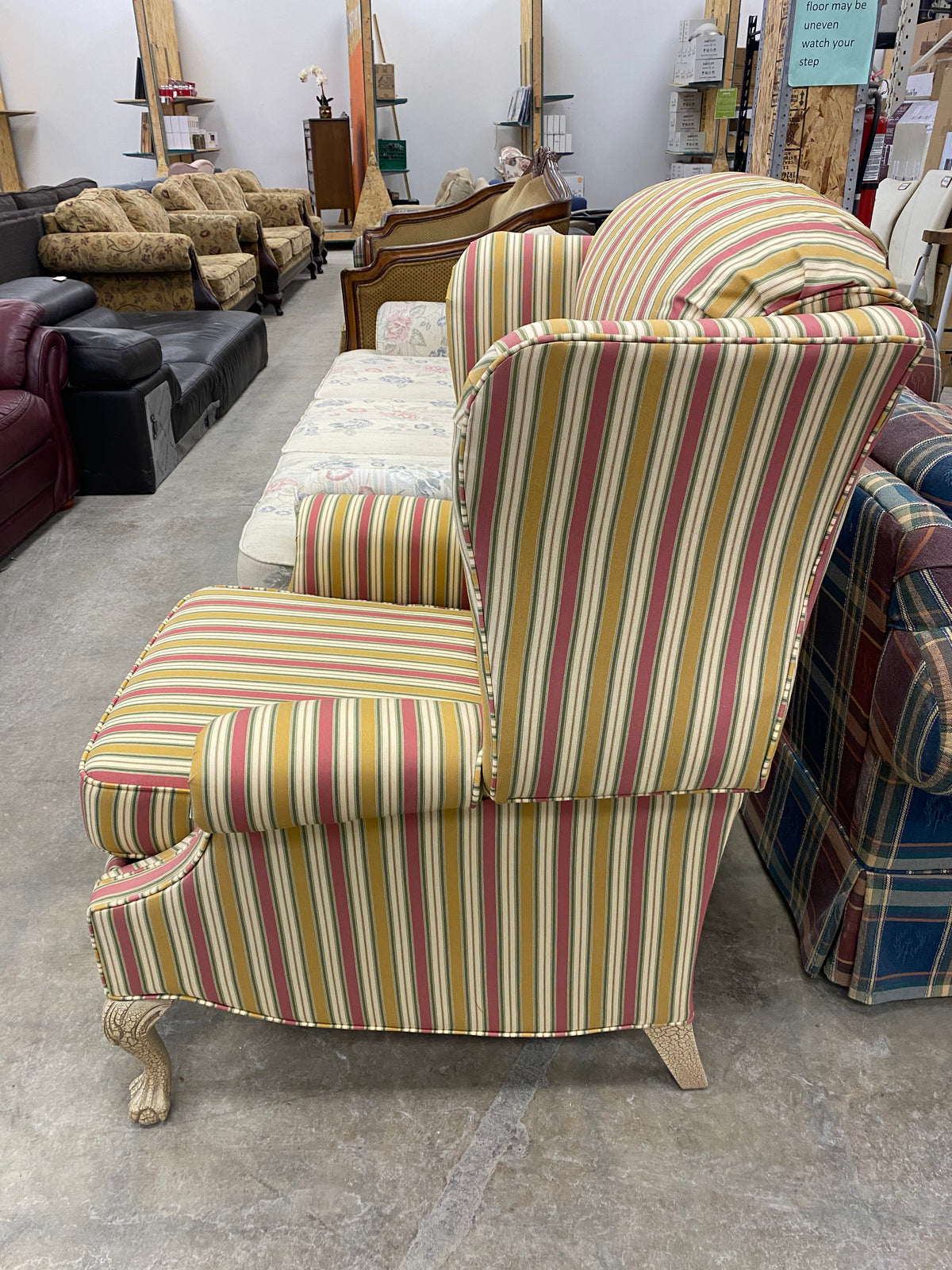 Champagne and Burgundy Striped Reclining Wingback Chair