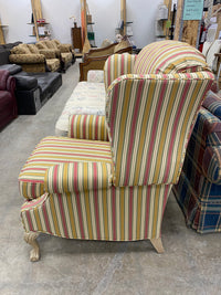 Champagne and Burgundy Striped Reclining Wingback Chair