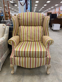 Champagne and Burgundy Striped Reclining Wingback Chair