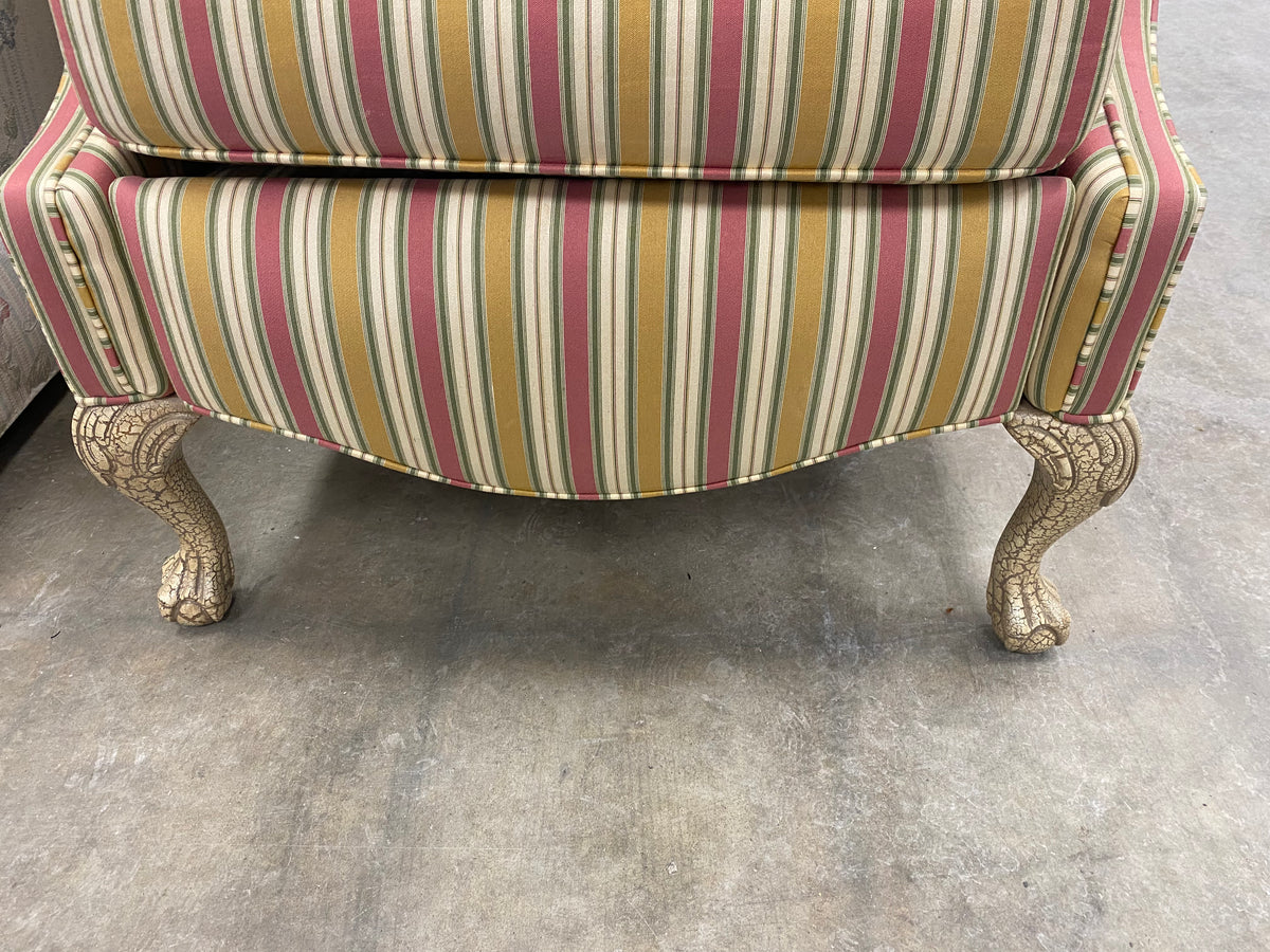 Champagne and Burgundy Striped Reclining Wingback Chair