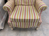 Champagne and Burgundy Striped Reclining Wingback Chair