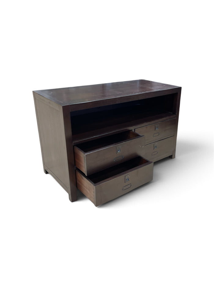 Pottery Barn Rhys Collection Campaign Style Wooden Media Console Table w/ Drawers