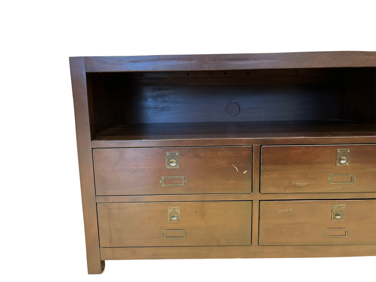 Pottery Barn Rhys Collection Campaign Style Wooden Media Console Table w/ Drawers