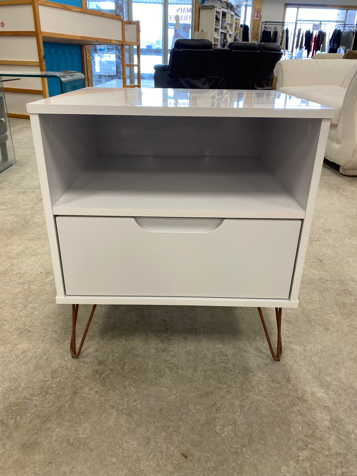 Metallic Finish Modern Silhouette Bedside Table