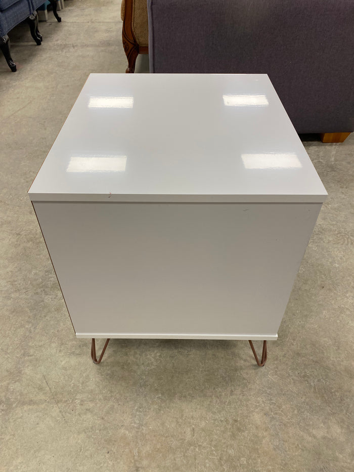 Metallic Finish Modern Silhouette Bedside Table