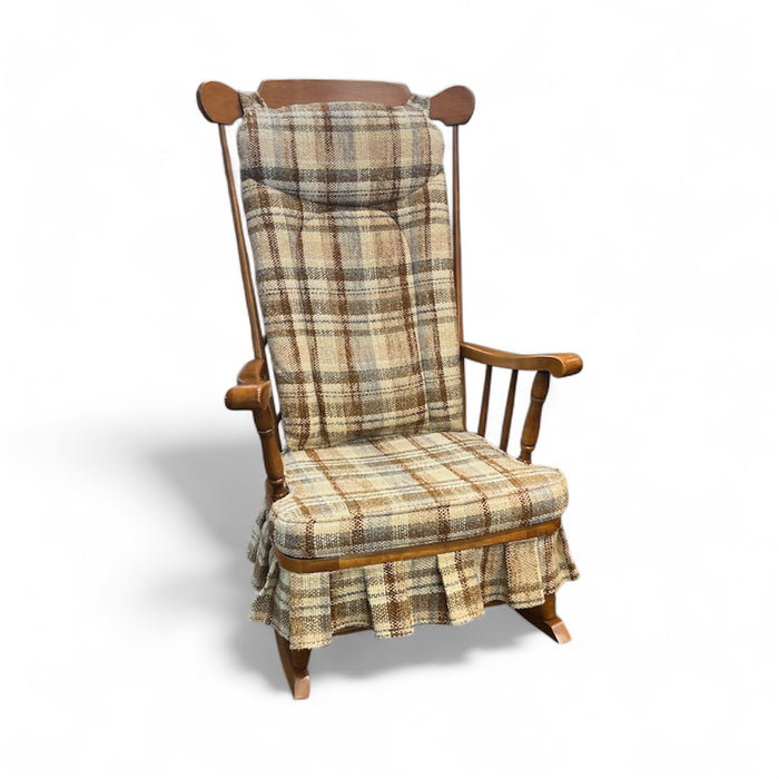 Wooden Rocking Chair With Plaid Cushions