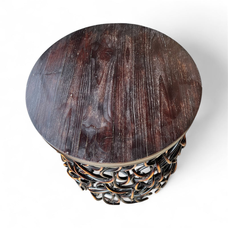Intertwined Metal Accent Table With Wood Top