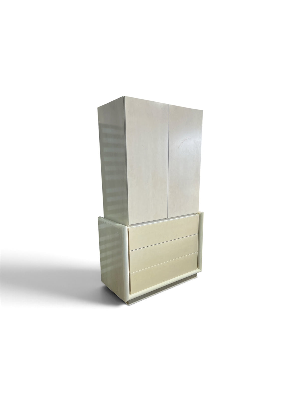 Tall Light Toned Wood Storage Cabinet with Drawers