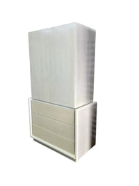Tall Light Toned Wood Storage Cabinet with Drawers