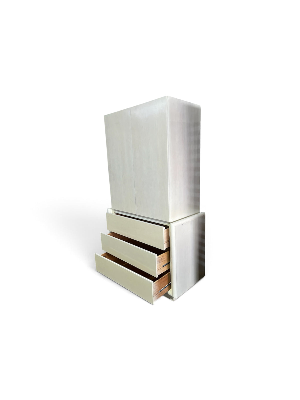 Tall Light Toned Wood Storage Cabinet with Drawers