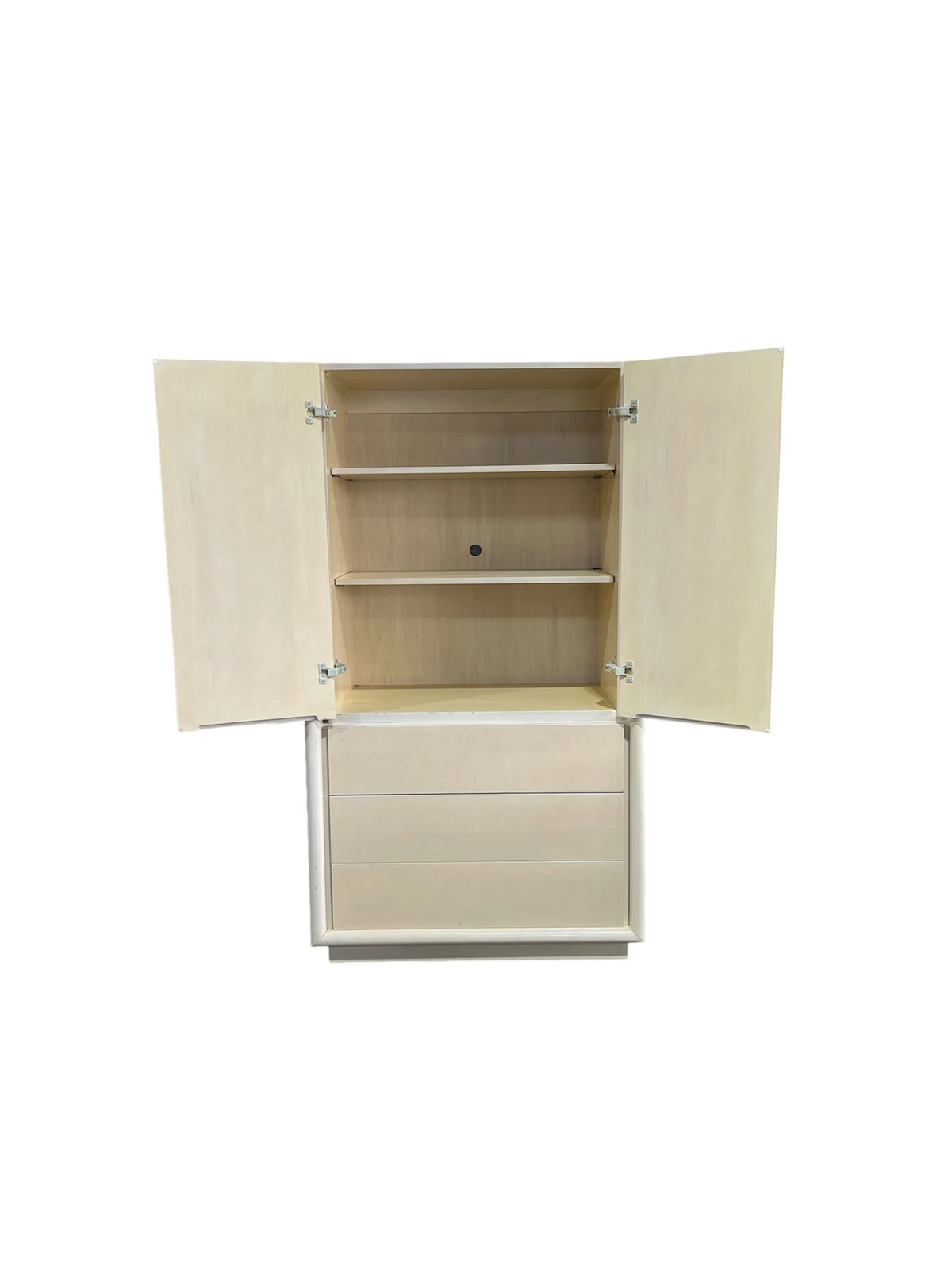 Tall Light Toned Wood Storage Cabinet with Drawers