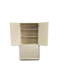 Tall Light Toned Wood Storage Cabinet with Drawers
