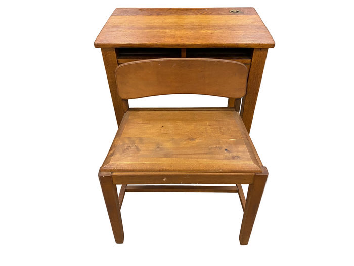 Vintage Oak School Desk and Matching Chair