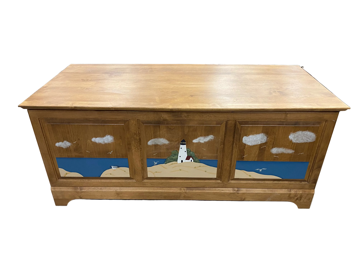 Cedar Lighthouse Scene Blanket Chest