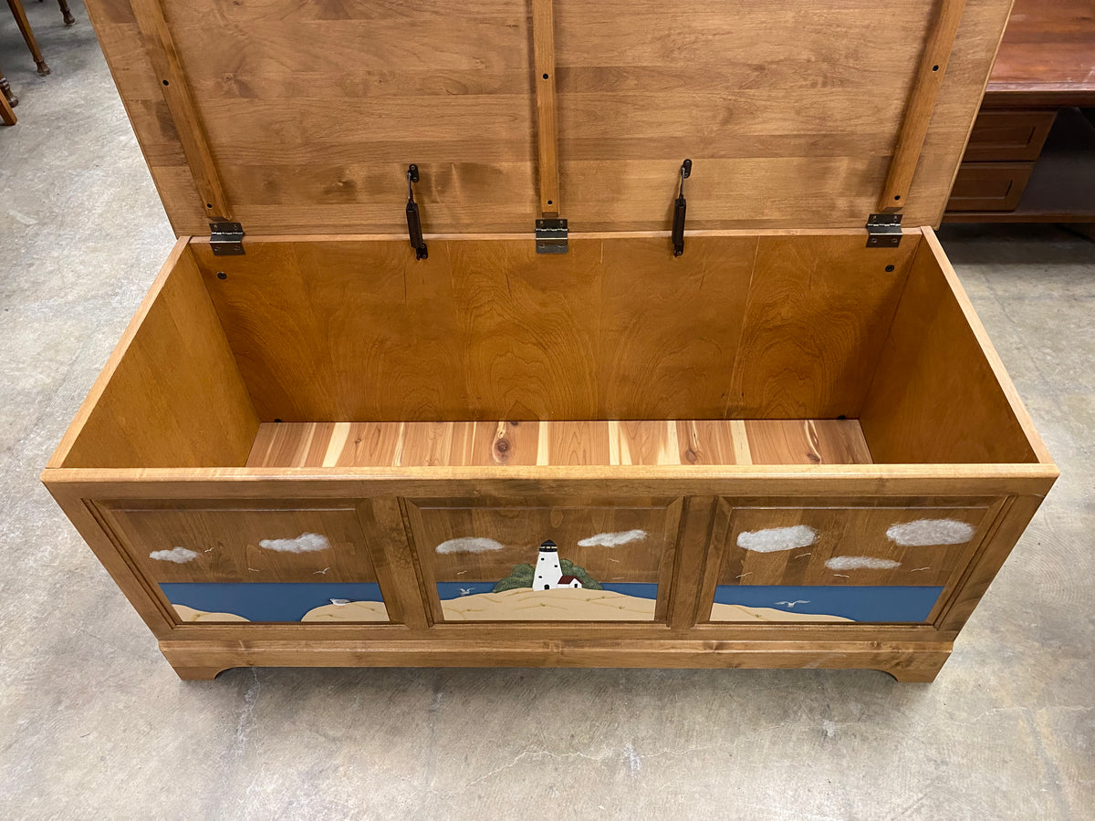 Cedar Lighthouse Scene Blanket Chest