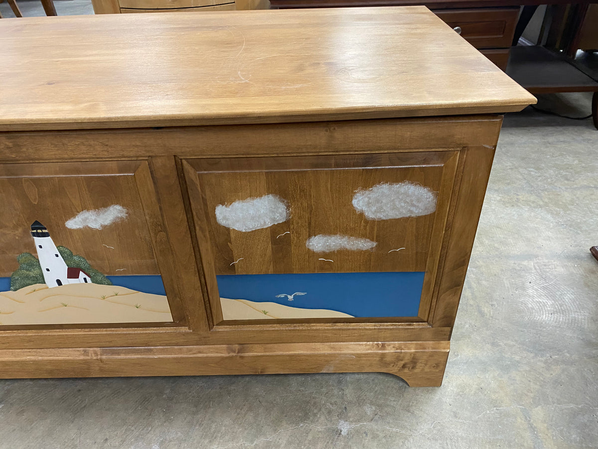 Cedar Lighthouse Scene Blanket Chest