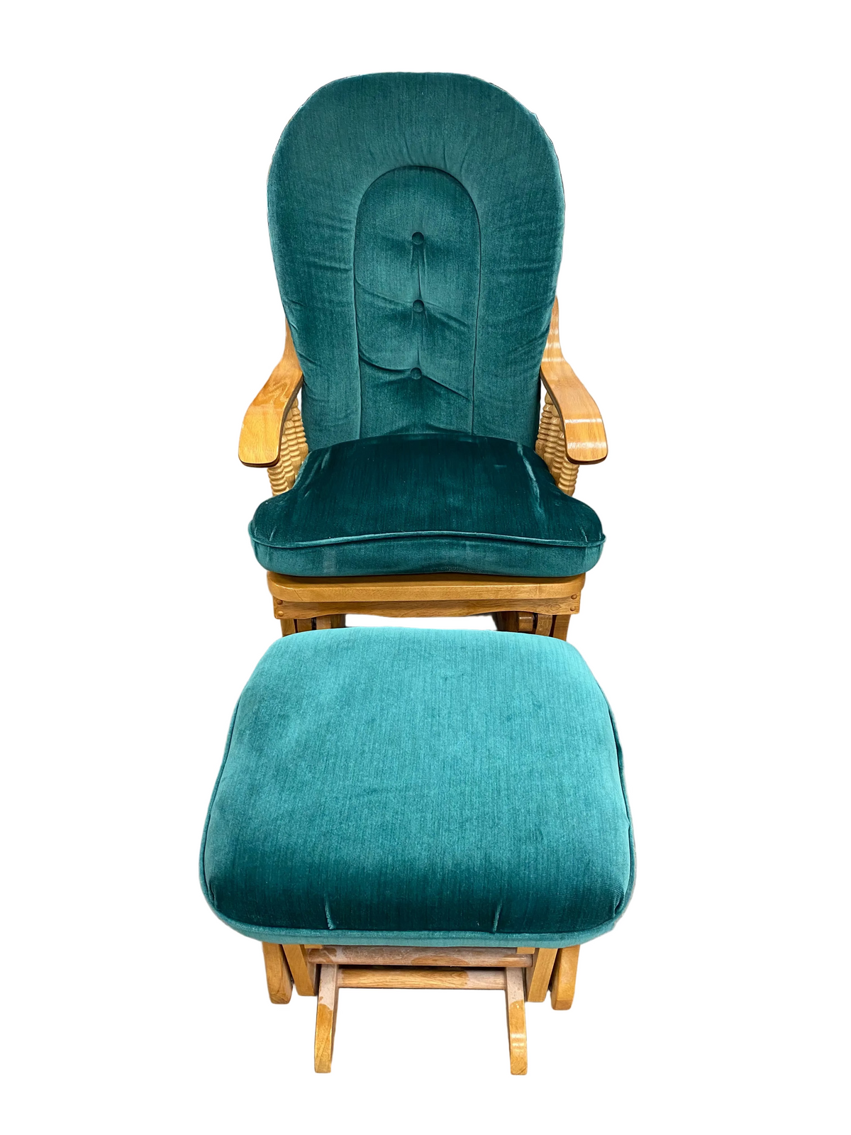 Velvet Emerald Green Glider Rocking Chair and Matching Gliding Ottoman