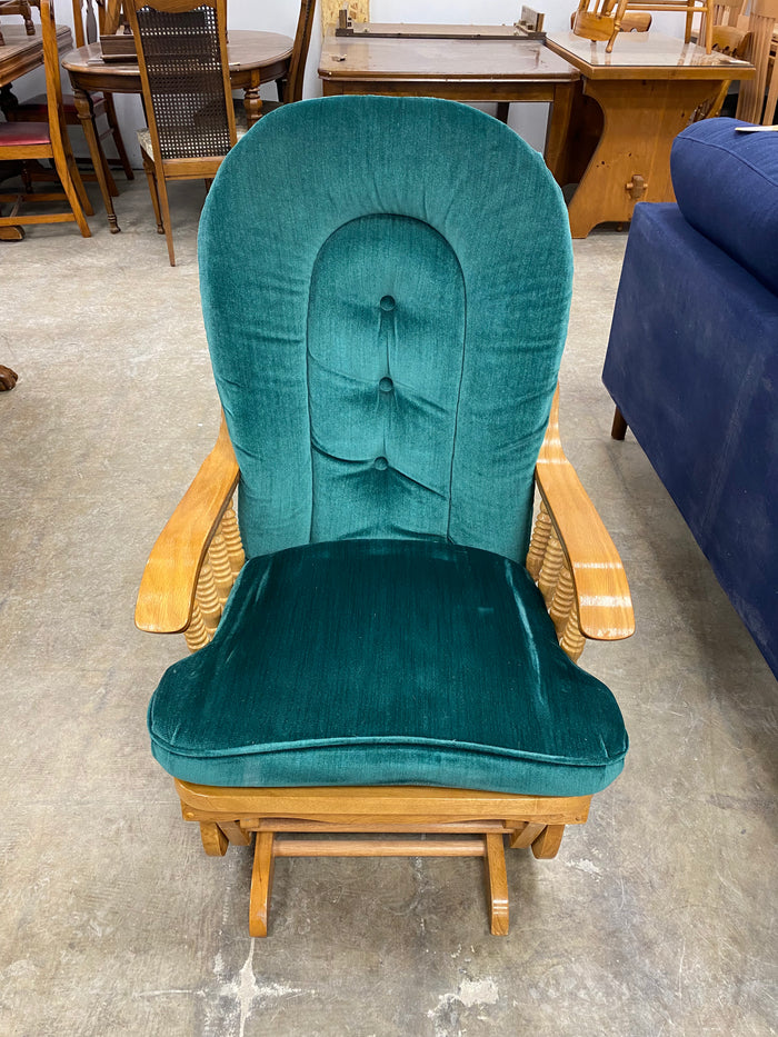 Velvet Emerald Green Glider Rocking Chair and Matching Gliding Ottoman