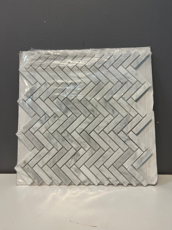 White Herringbone 10"W x 11"L  Mosaic Tile
