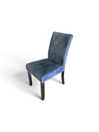 Set of 4 Blue Microsuede Upholstered with Nailhead Trim