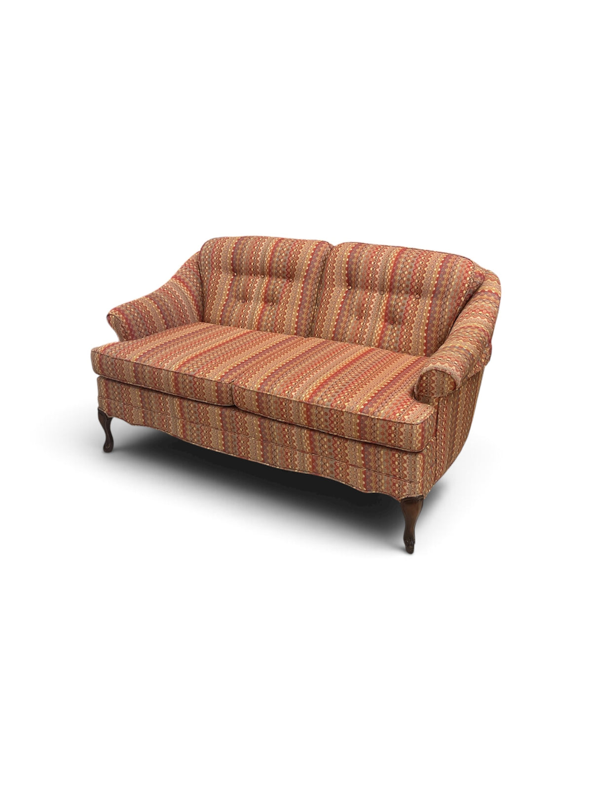 Two Seater Loveseat in Autumn Tone Geometric Upholstery