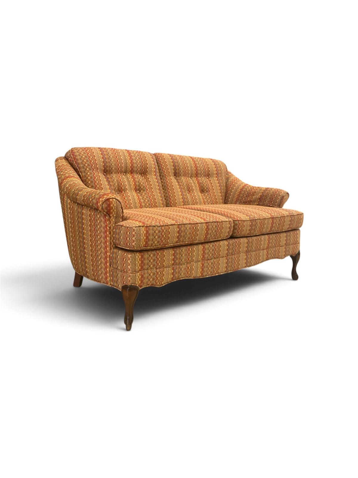 Two Seater Loveseat in Autumn Tone Geometric Upholstery