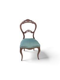 Victorian Style Balloon Back Chair with Green & Teal Striped Upholstery